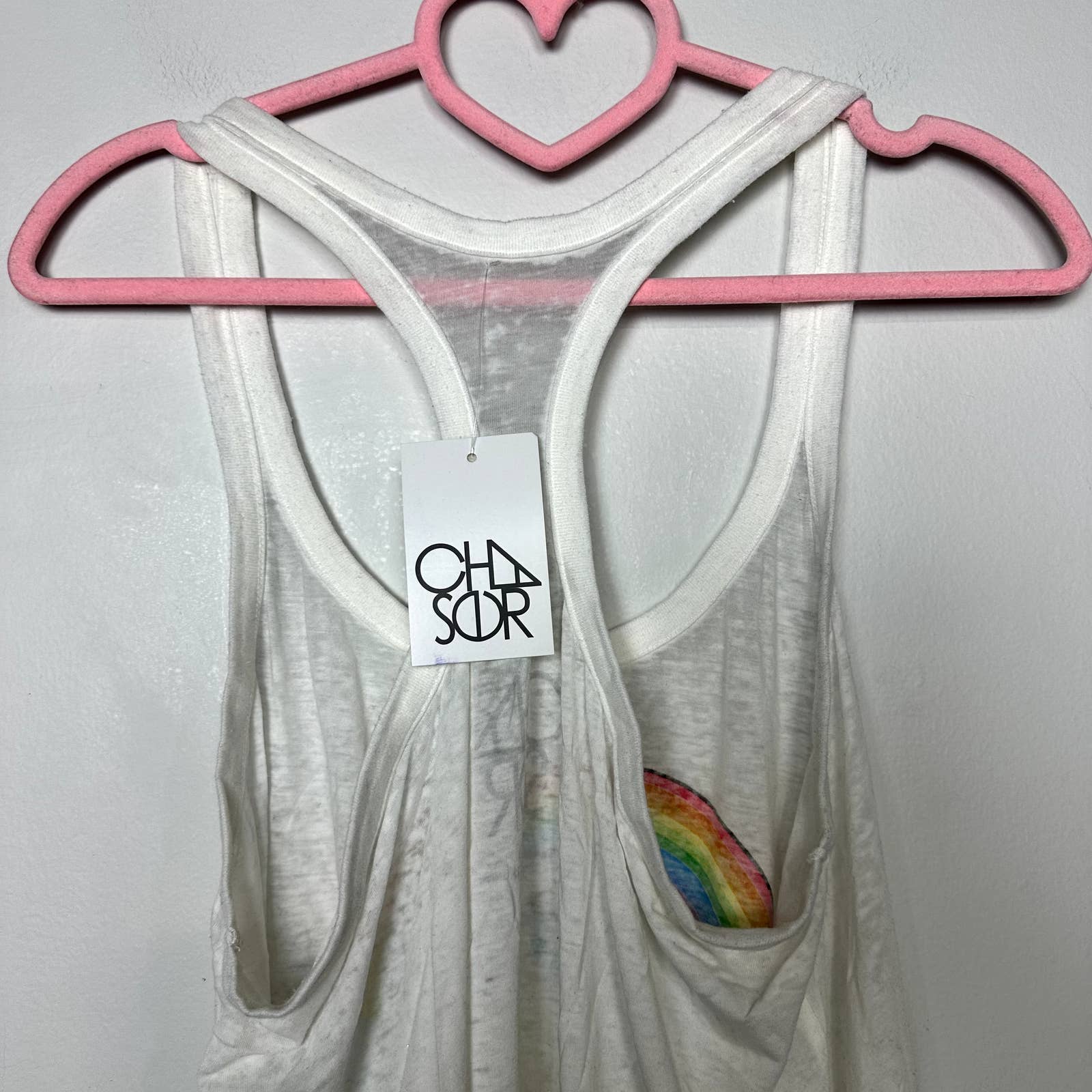 Chaser Revolve NWT Scoop Neck Rainbow Illuminati Racerback Tank Top White Medium