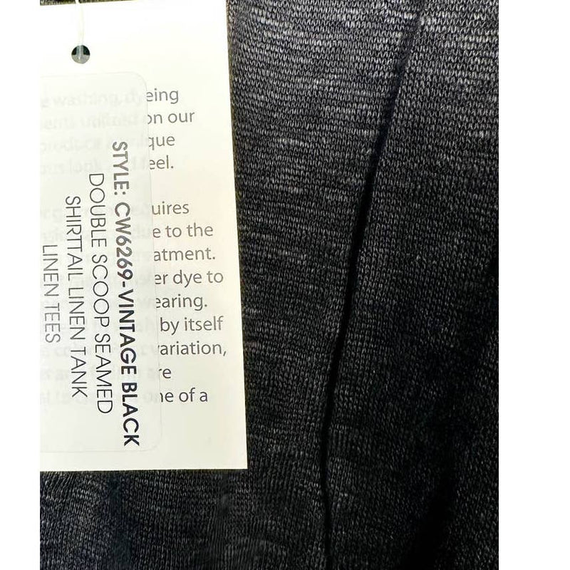 Chaser NWT Double Scoop Seamed Shirttail Linen Blend Tank Vintage Black