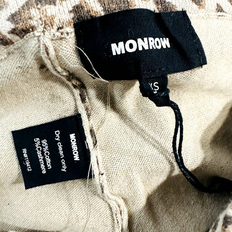 Monrow NWT Mini Leopard Sporty Drawstring Pull-On Jogger Sweatpants Brown Sz XS