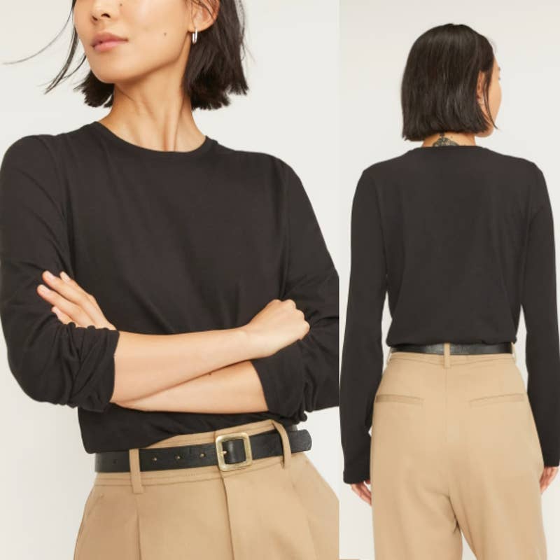 Everlane NWOT The Organic Cotton Long Sleeve Crew Neck Pullover Top Black Small