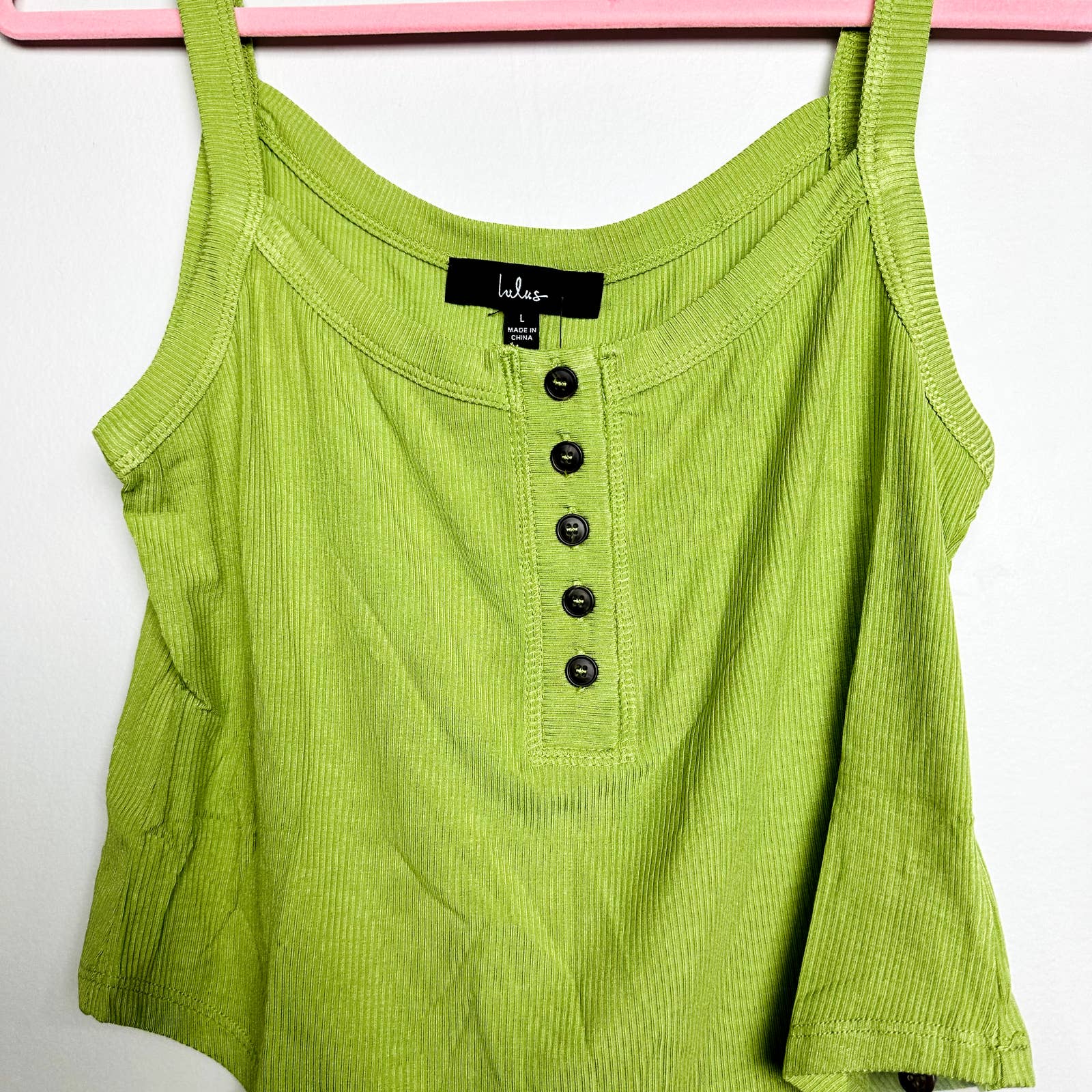 Lulus NWT Simply The Best Button-Front Ribbed Knit Henley Tank Top Green Large