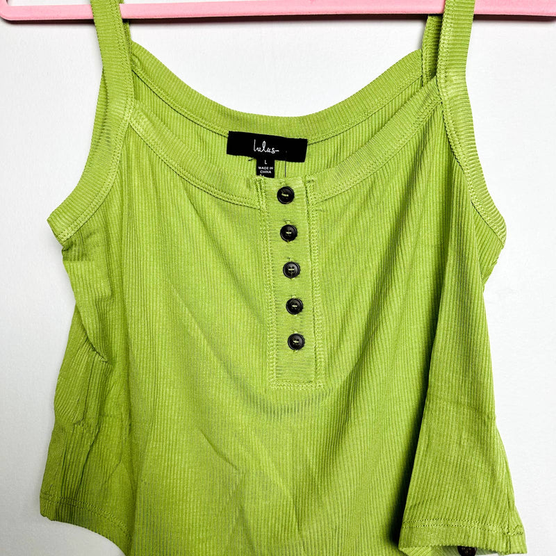 Lulus NWT Simply The Best Button-Front Ribbed Knit Henley Tank Top Green Large