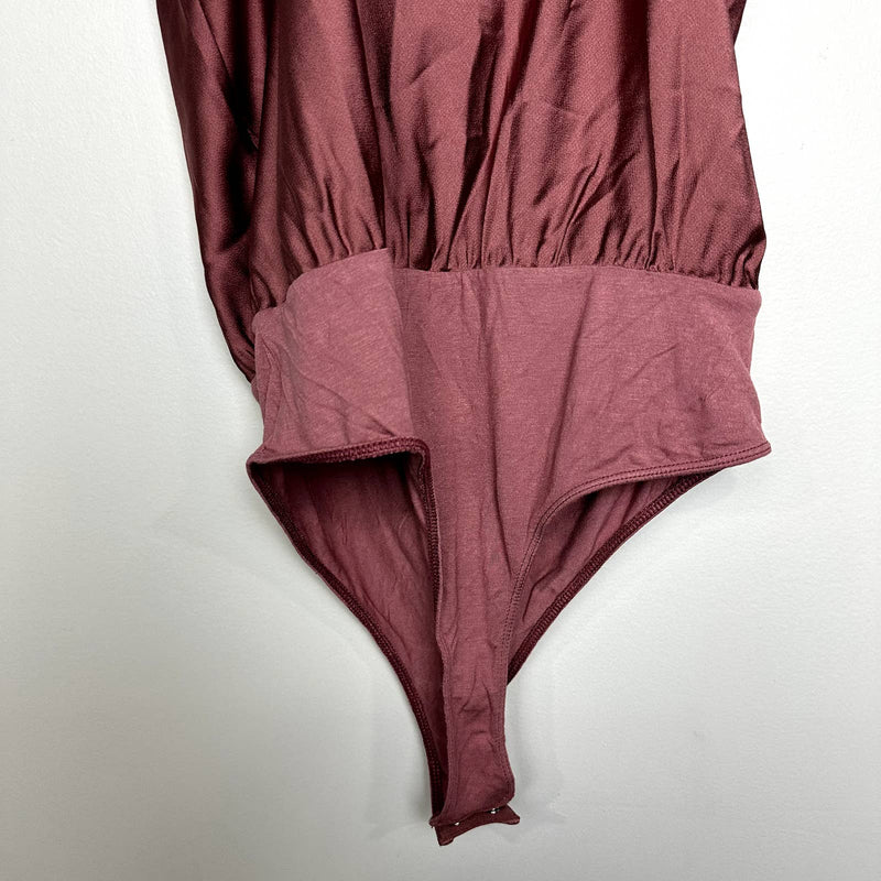 Lulus NWT Emmerson Satin Sleeveless Cowl Neck Cami Tank Bodysuit Mauve