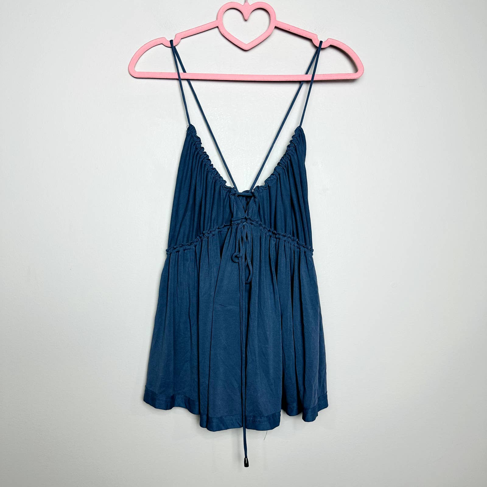 Free People Sundrop  Strappy Babydoll Ruffle Boho Tank Top Blue Size XSmall