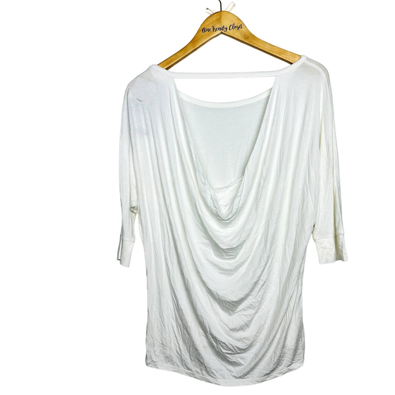 Chaser NWT Cut Out Draped Back Dolman 3/4 Sleeve Tunic Tops White Size Medium