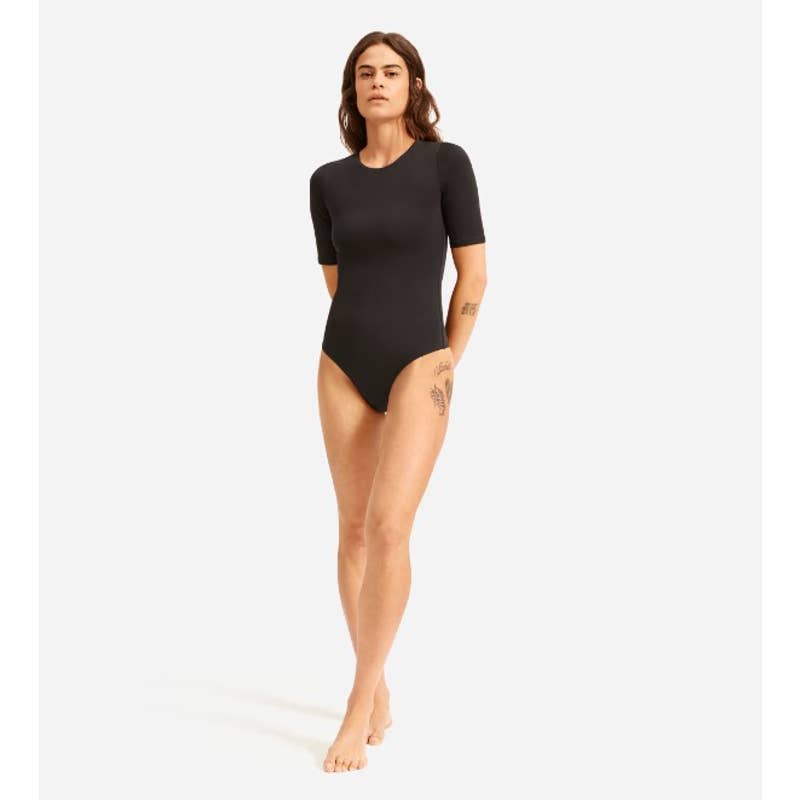 Everlane NWT The Short Sleeve Crew Neck Supima Cotton Bodysuit Black Size Small