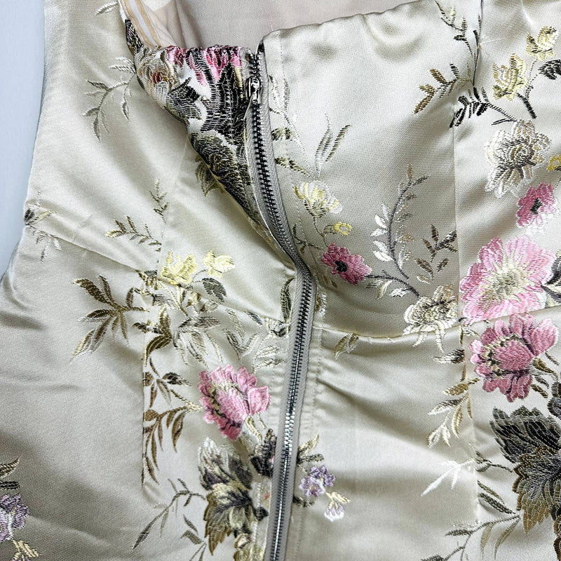 Lulus NWT Living the Luxe Life Floral Jacquard Strapless Mini Dress Beige Medium