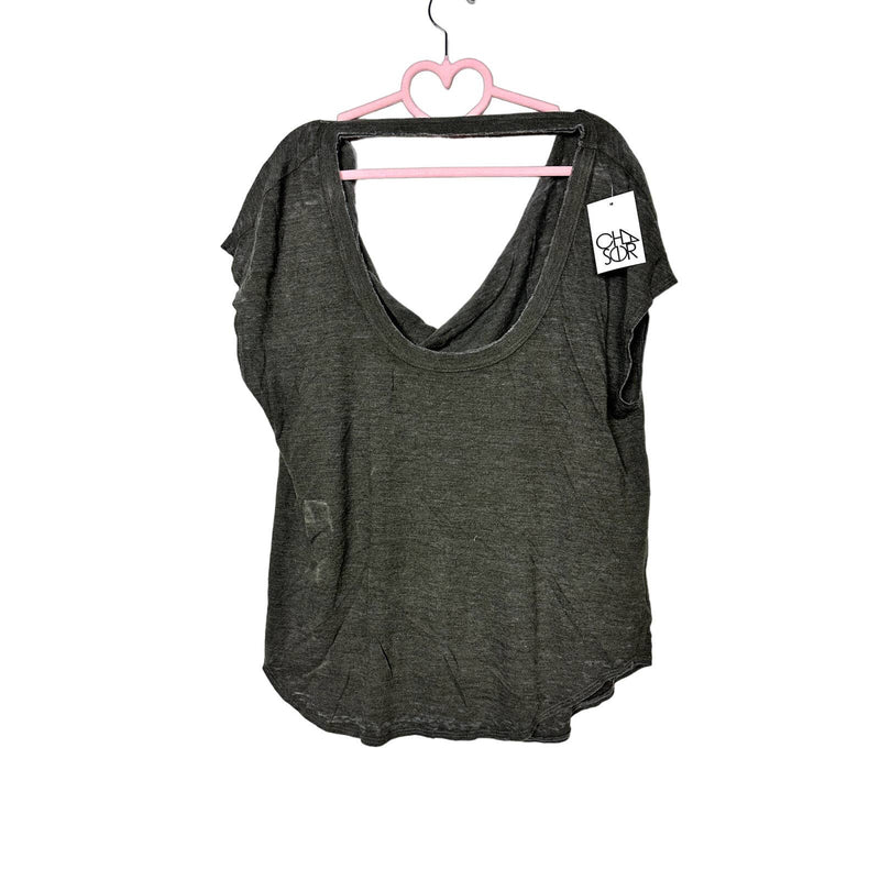 Chaser NWT Cutout Draped Back Shirttail Cap Sleeve Oversized Top Canteen