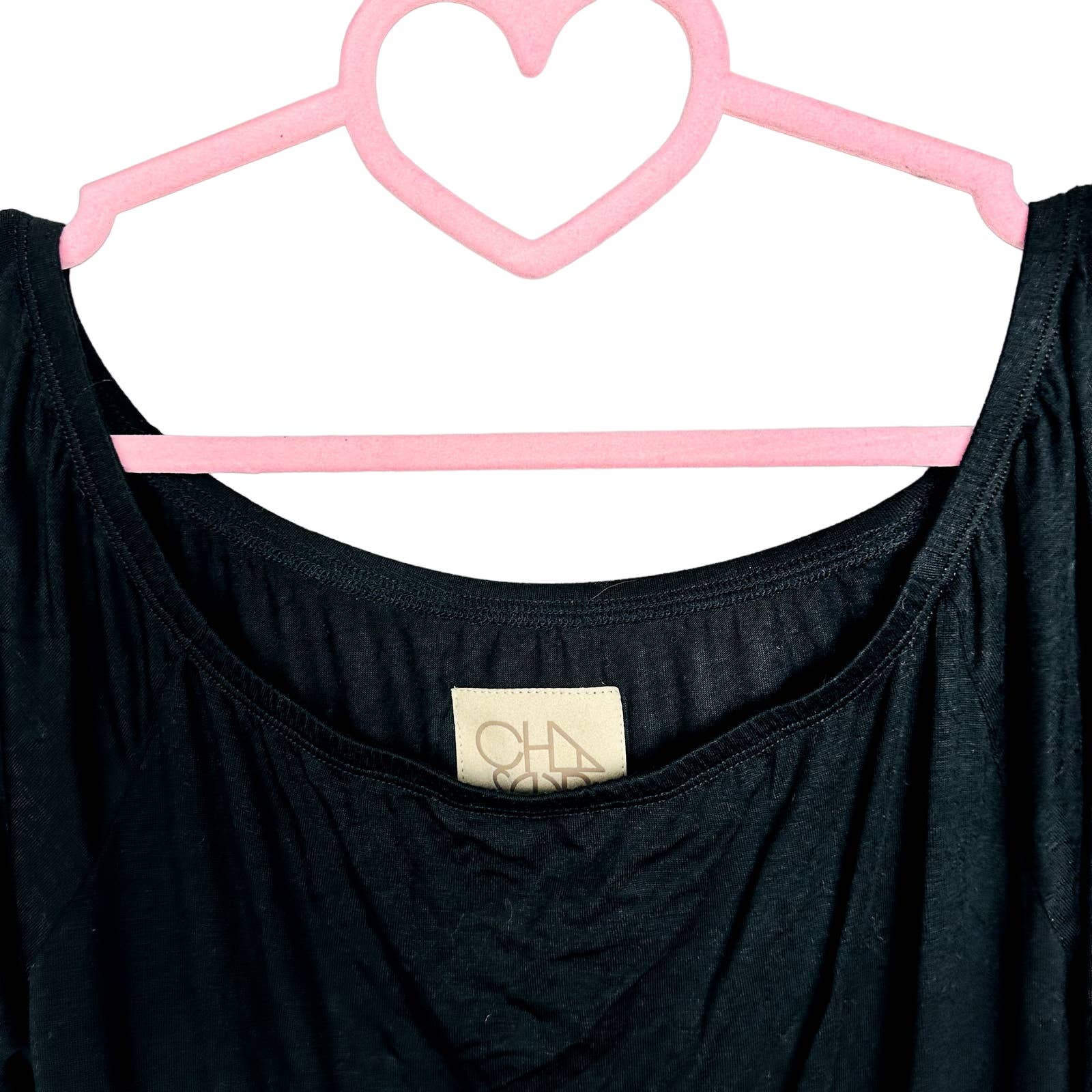 Chaser NWT Flared Sleeve Off Shoulder Boho Peasant Bardot Tee Black Size Medium