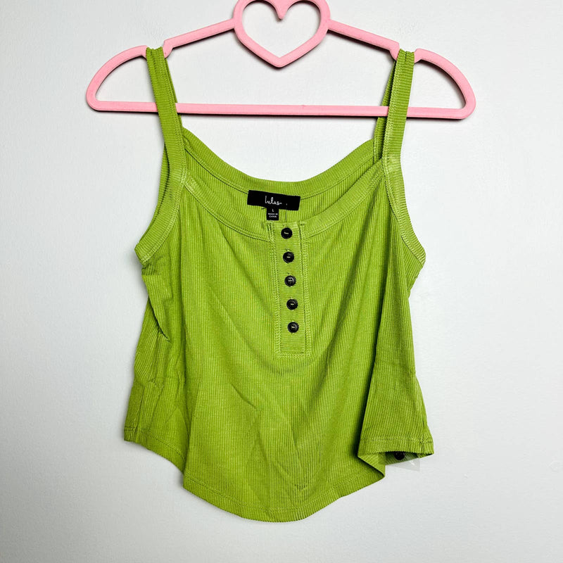 Lulus NWT Simply The Best Button-Front Ribbed Knit Henley Tank Top Green Large