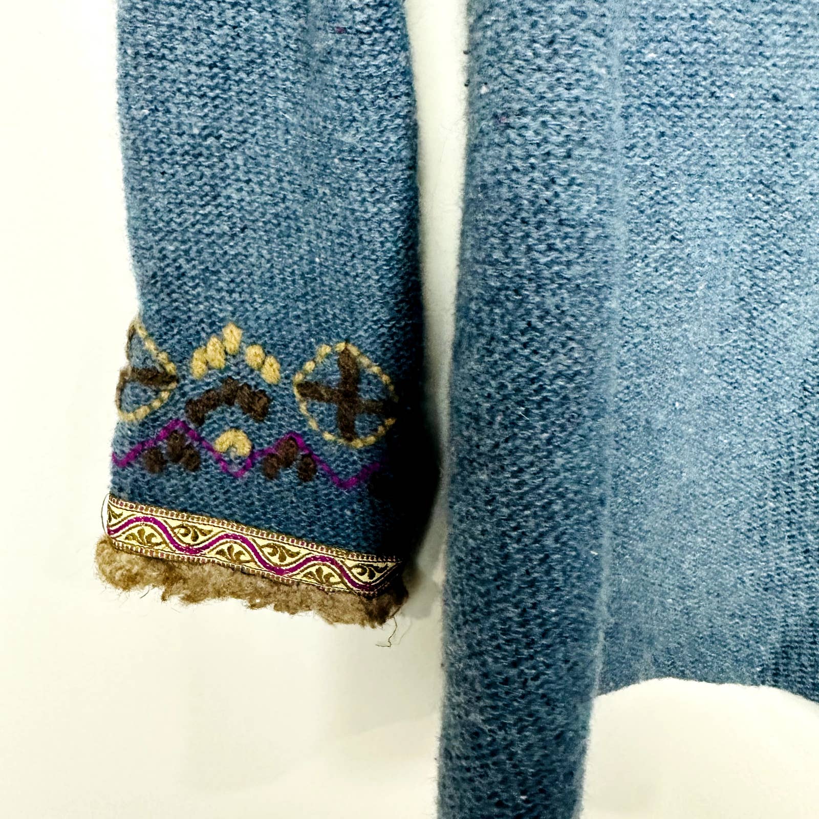 Free People Pre-Owned Wool Blend Knit Embroidered Hoodie Sweater Teal Size Small
