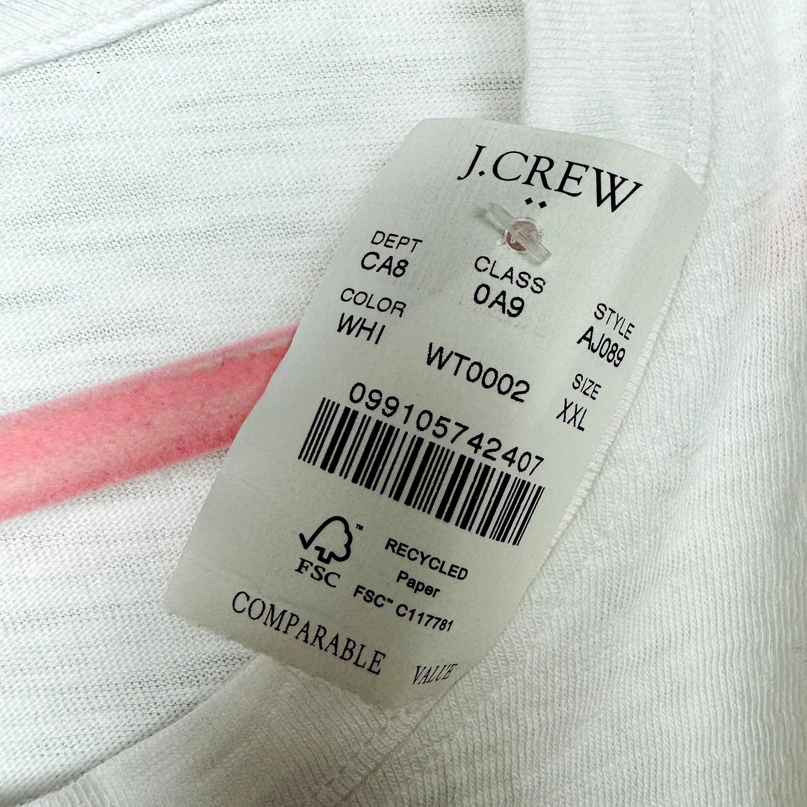 J. Crew Factory NWT White Girlfriend Crew Neck Short Sleeve Tee 2XL