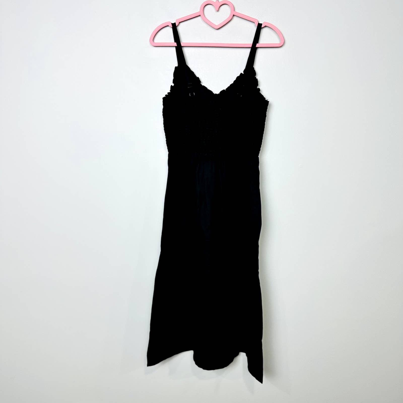 Chaser NWT Button Front Spaghetti Straps Smocked Back Dress Black Size Small