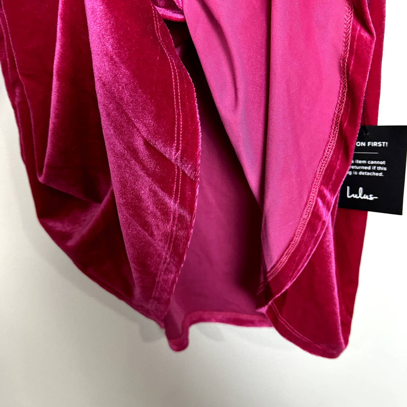 Lulus NWT All The Luxe Velvet Lace One-Shoulder Tulip Mini Dress Hot Pink