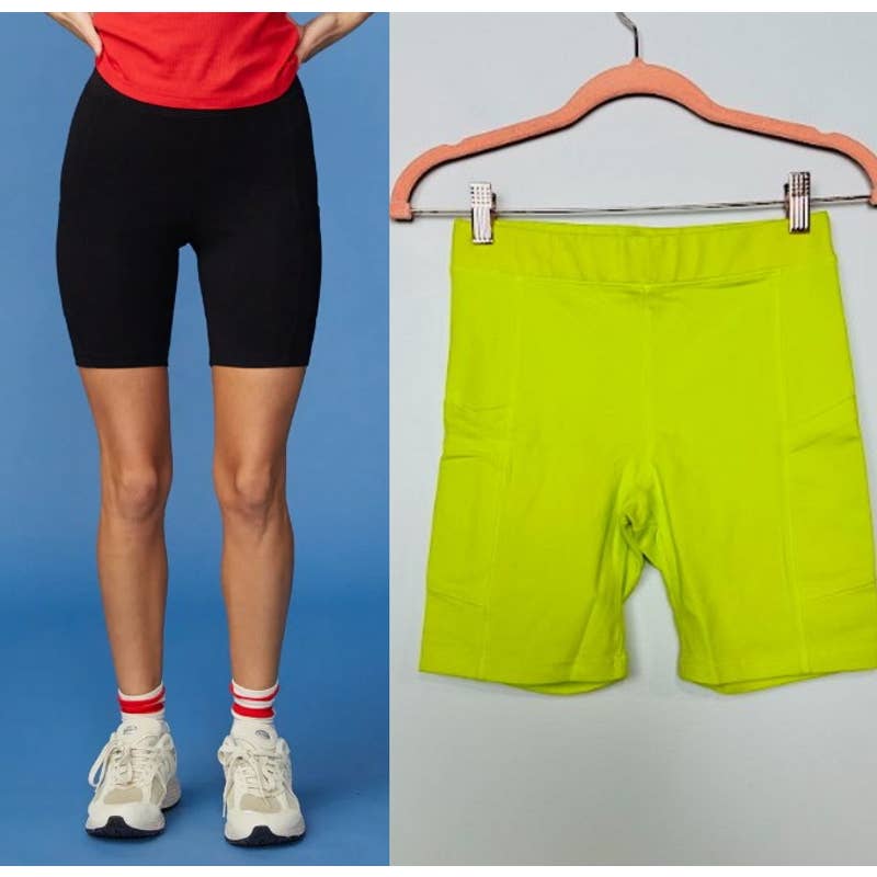 Monrow NWT Athletic Workout Gym Running Pockets Biker Shorts Citron Size XS