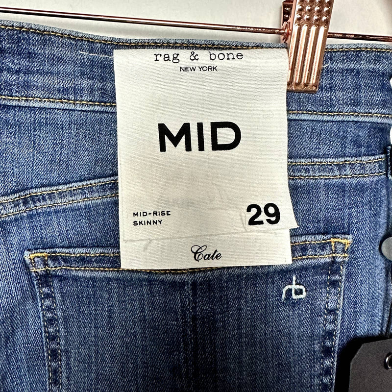 rag & bone NWT Cate Midi-Rise Classic Ankle Raw Hem Skinny Jeans Juni Size 29
