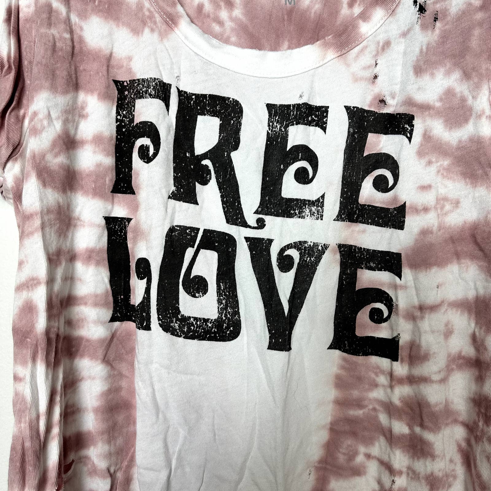 Chaser Revolve NWT Tie Dye Free Love Scoop Neck Cap Sleeve Distressed Top Pink