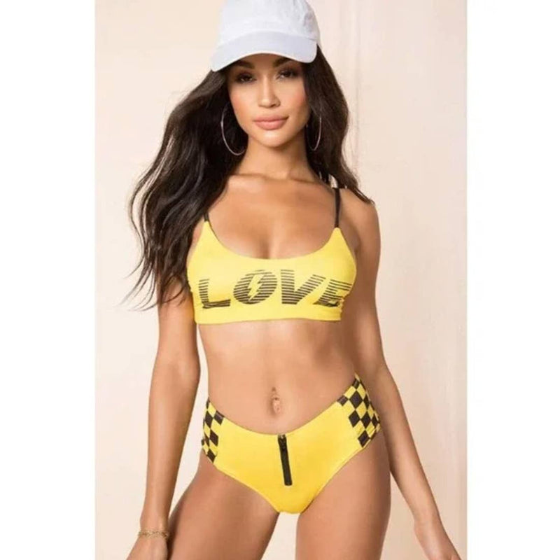 Chaser NWT Love Track Racing Underwired Beach Bikini Top Yellow Sz Medium