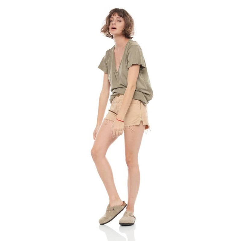 Free People X Sandrine Rose Raw Hem Button Fly Denim Cut Off Shorts Beige