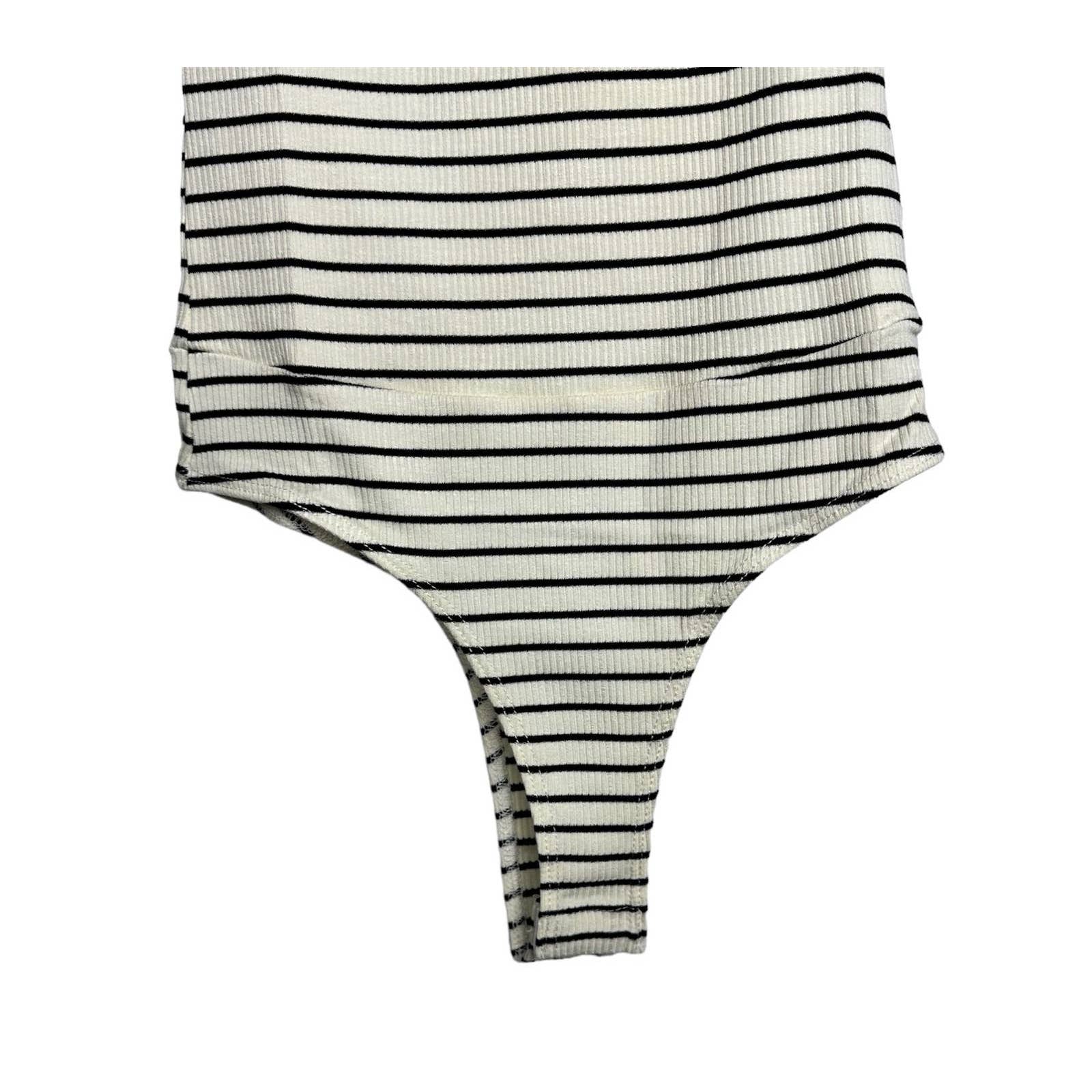 Lulus NWT Square'd You Go Striped Ribbed Square Neck Bodysuit White Size Small