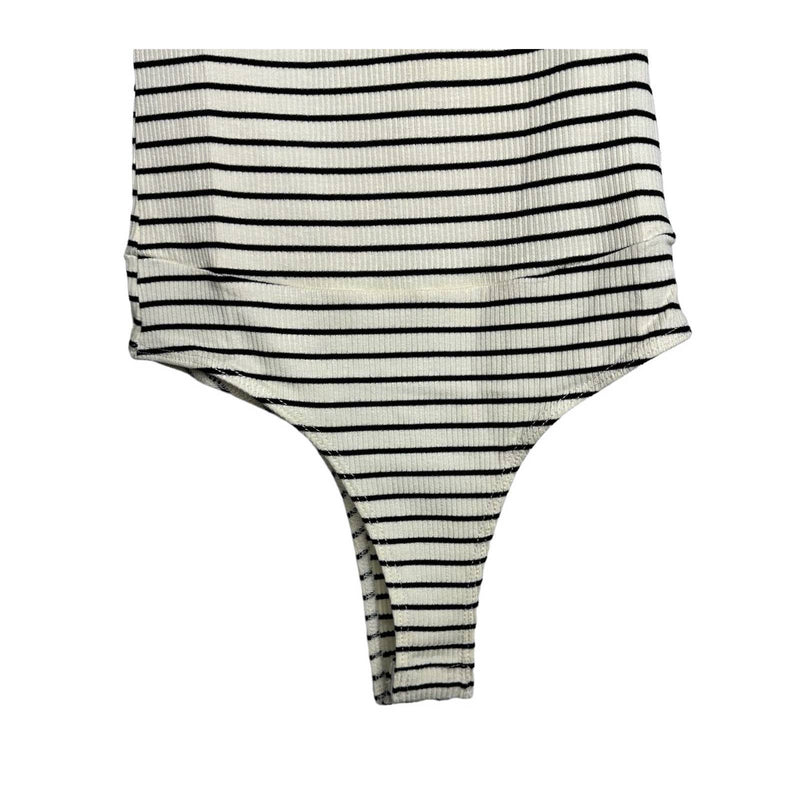 Lulus NWT Square'd You Go Striped Ribbed Square Neck Bodysuit White Size Small