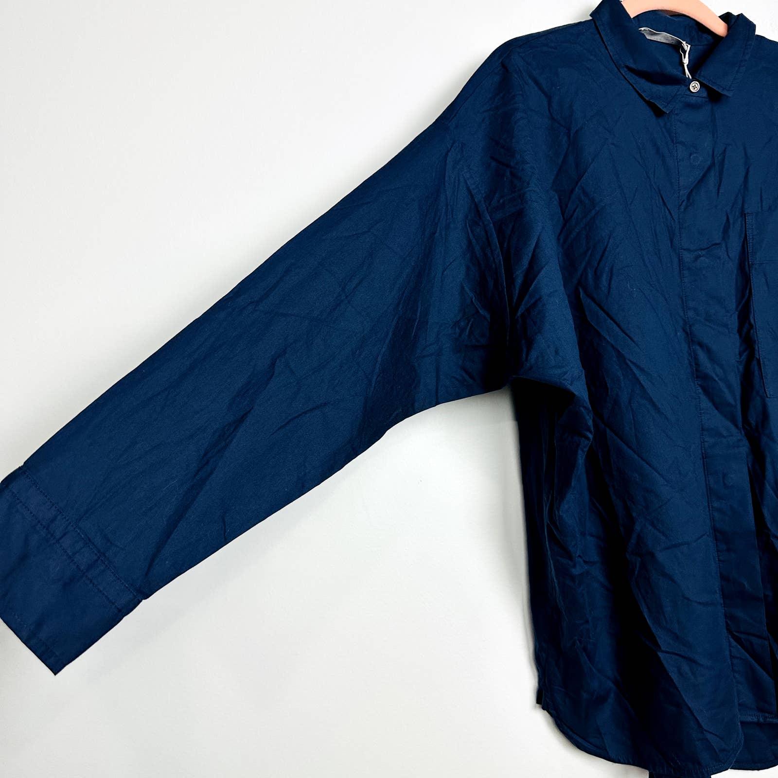 Everlane NWT The Oversized Silky Cotton Button Down Tunic Shirt Navy Size Small