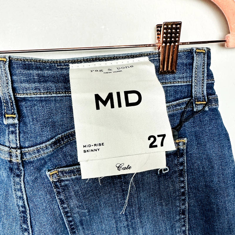 rag & bone NWT Cate Midi-Rise Classic Ankle Raw Hem Skinny Jeans Juni Size 27