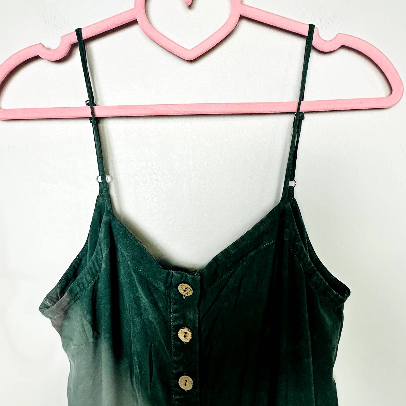 Chaser NWT Button Front Spaghetti Straps Cutout Knot Back Jumpsuit Green Small