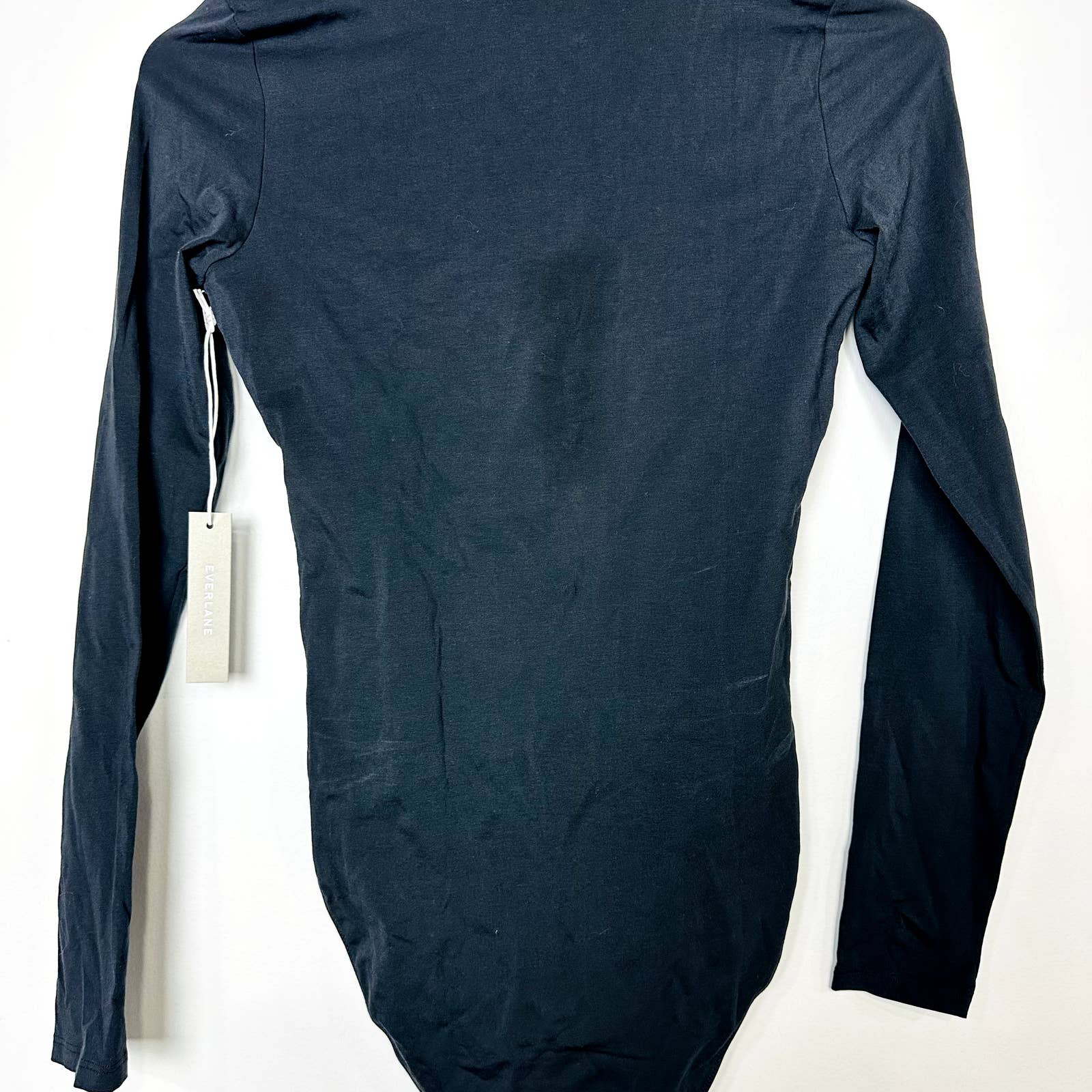 Everlane NWT The Cotton Scoop Neck Long Sleeve Henley Bodysuit Black Size Small
