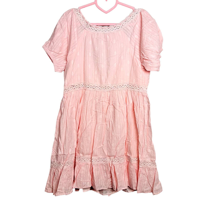 Lulus NWT So Darling Dotted Short Sleeve Tiered Boho A-Line Mini Dress Blush