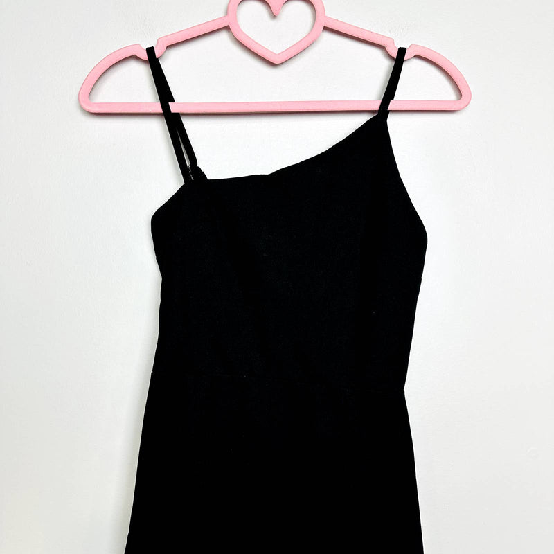 Lulus NWT Shape The Night Asymmetrical Neck Slit Midi Bodycon Dress Black Sz XS