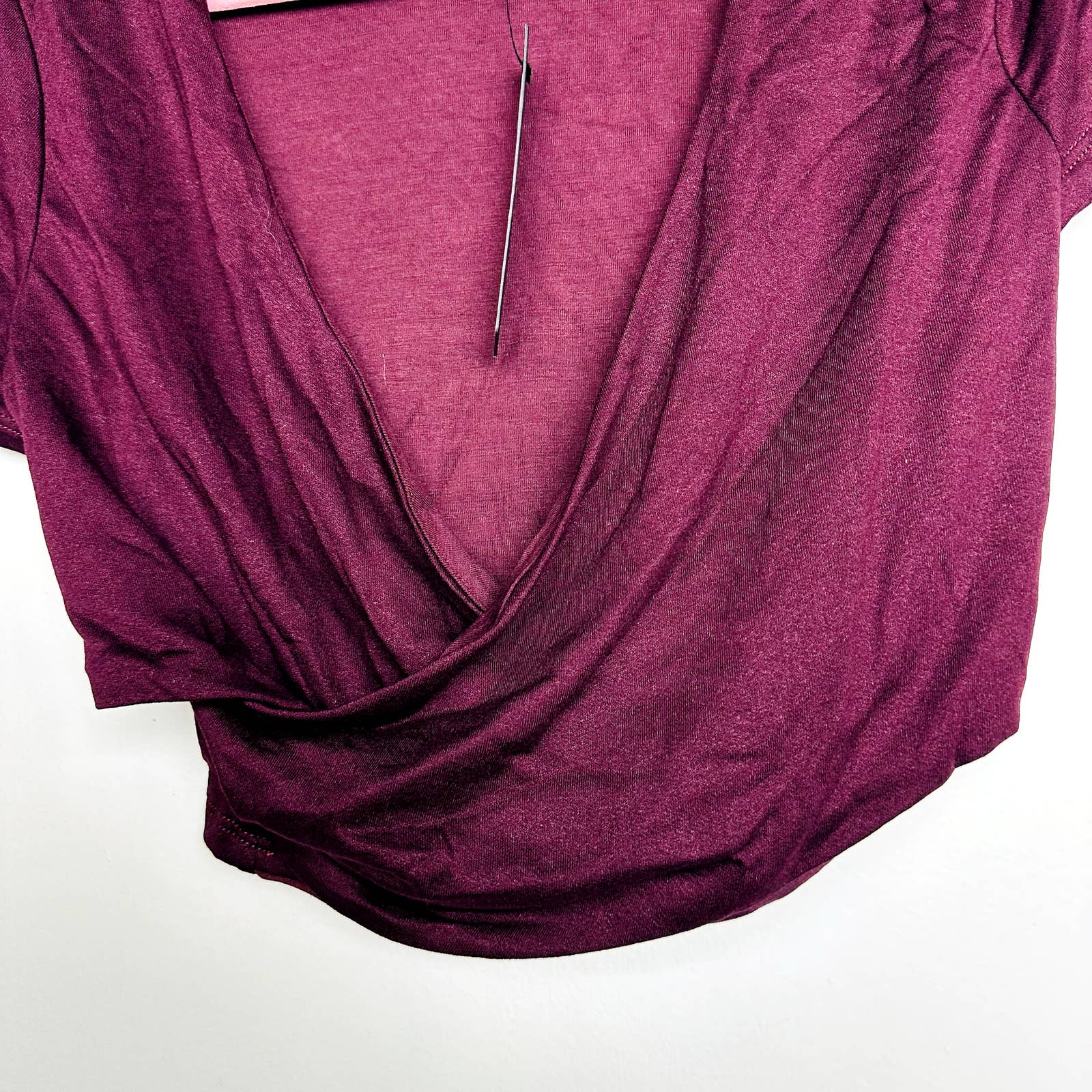 Lulus NWT By Your Side Wrap Cross Front Short Sleeve Cropped Top Wine Size Large