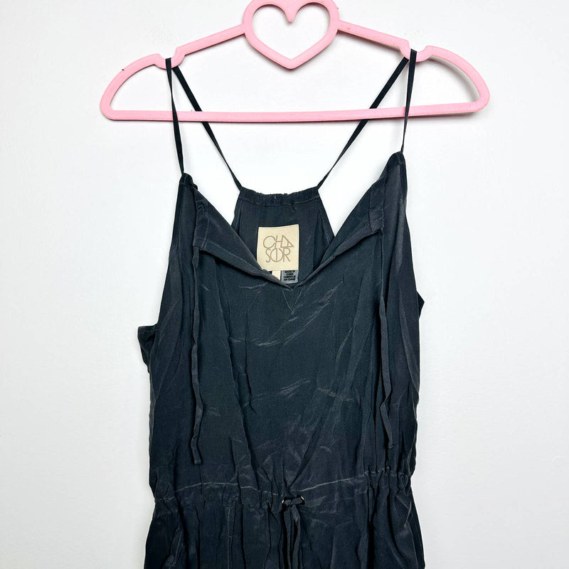Chaser NWOT Spaghetti Straps Tie Front Drawstring Waist Mini Dress Gray Medium