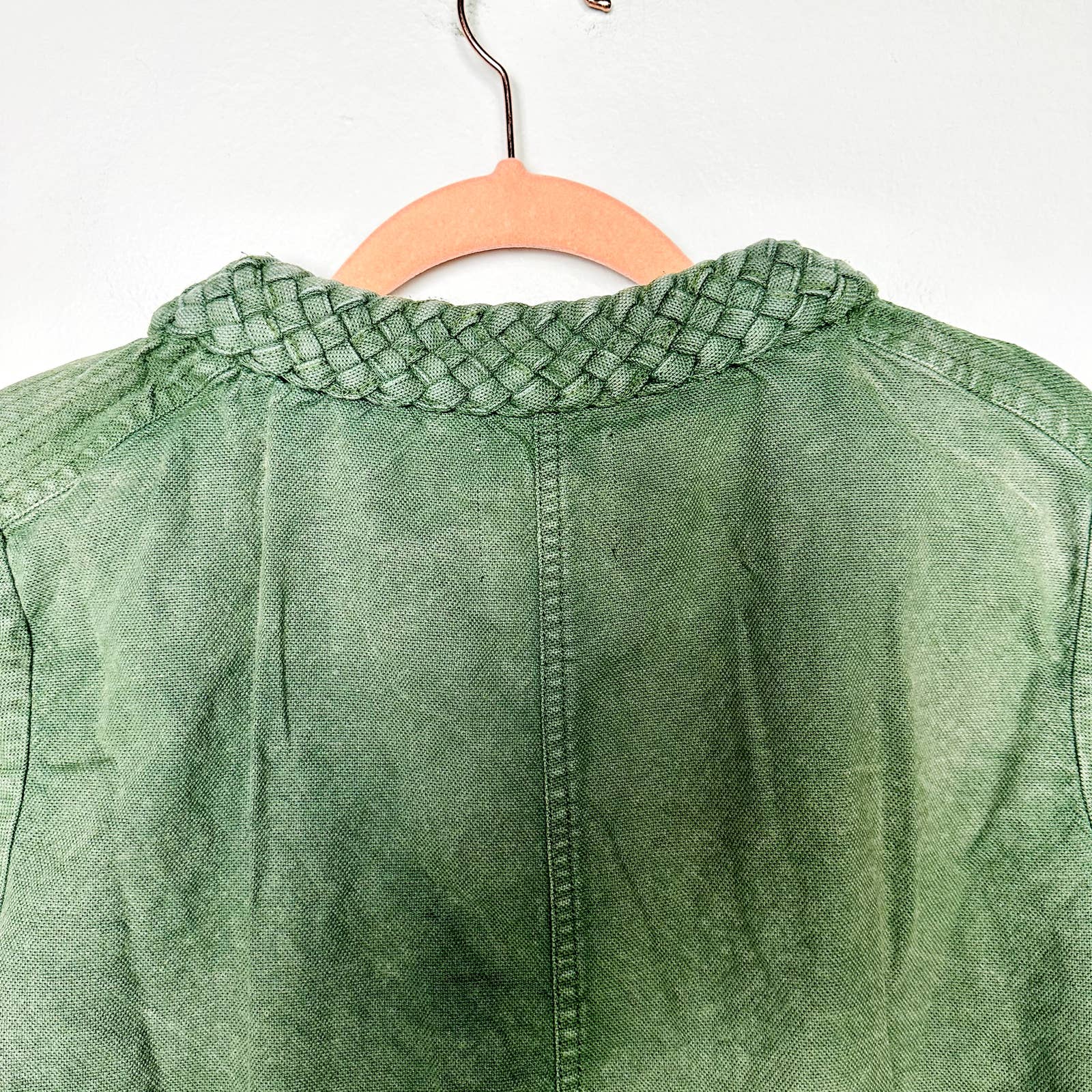 Chaser NWT Vintage Full Zip Braided Collarless Canvas Jacket Army Green Sz Small