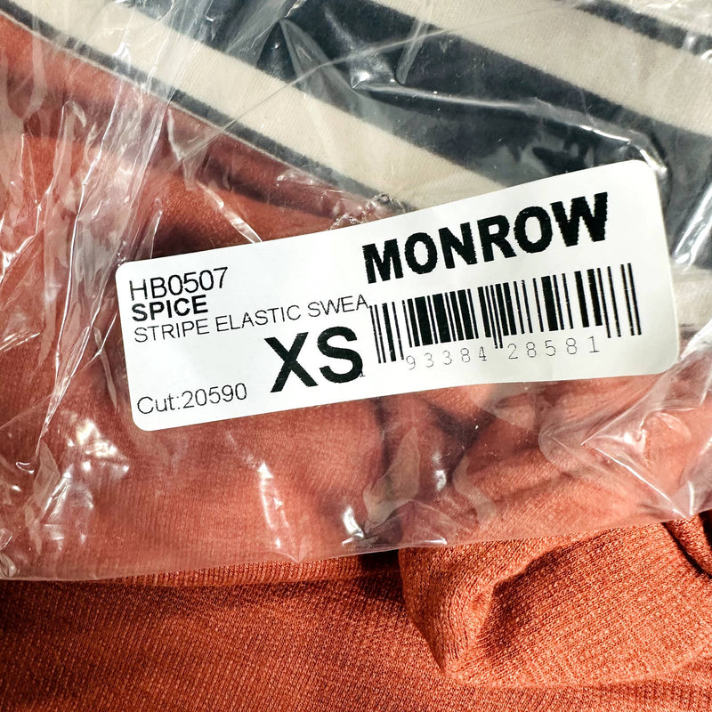 Monrow NWT Striped Elastic Waist Terry Cloth Cropped Sweatpants Spice Size XS