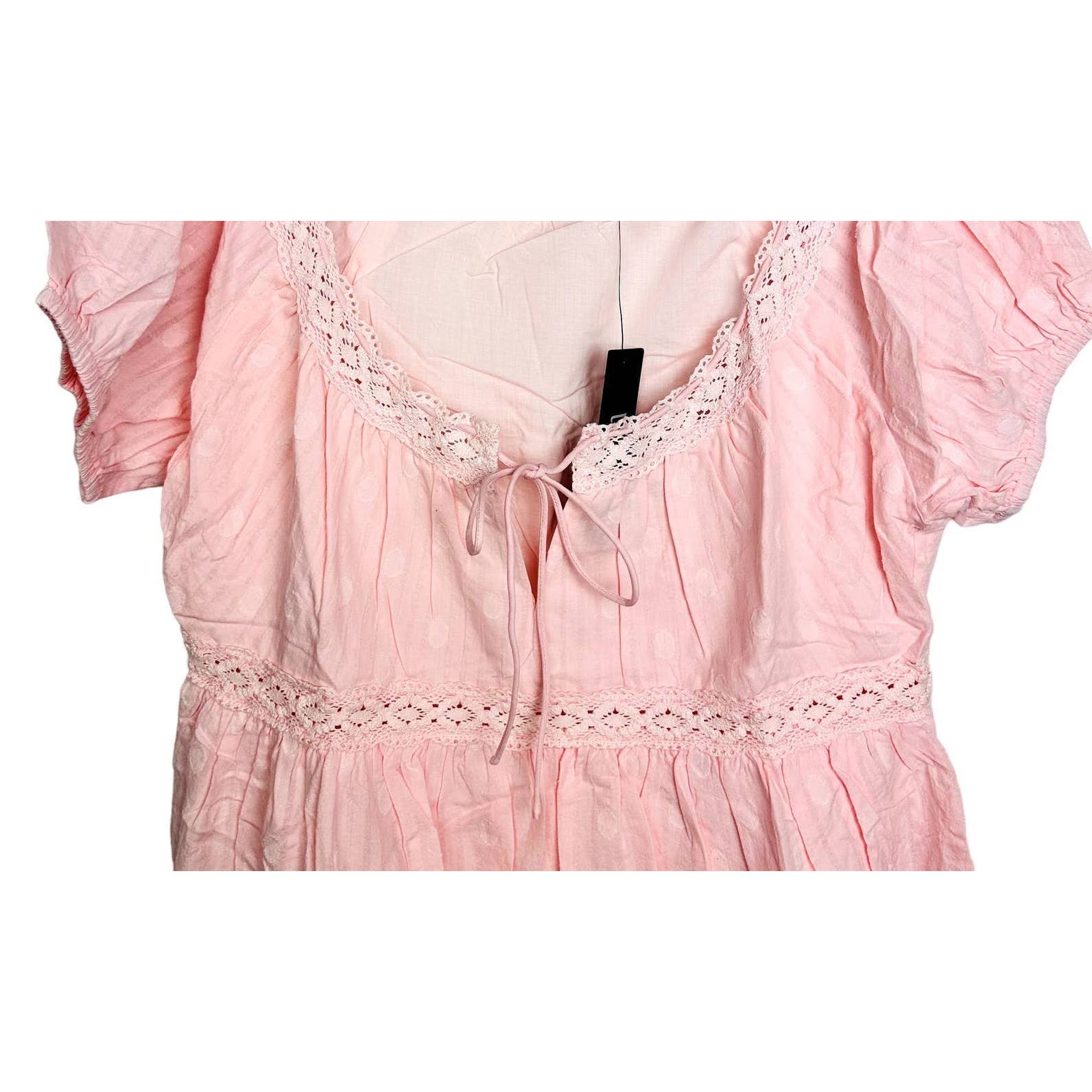 Lulus NWT So Darling Dotted Short Sleeve Tiered Boho A-Line Mini Dress Blush