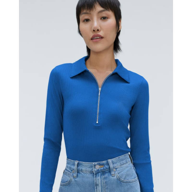 Everlane NWOT The Super Soft Quarter Zip Long Sleeve Polo Top Lapis Blue Medium