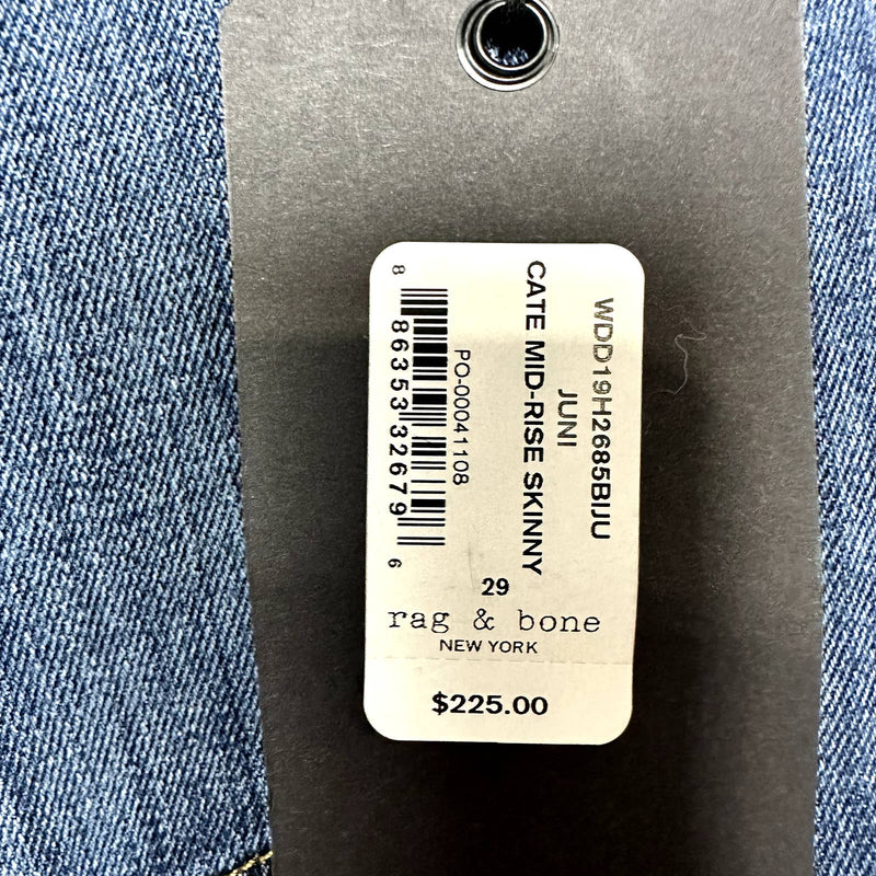 rag & bone NWT Cate Midi-Rise Classic Ankle Raw Hem Skinny Jeans Juni Size 29