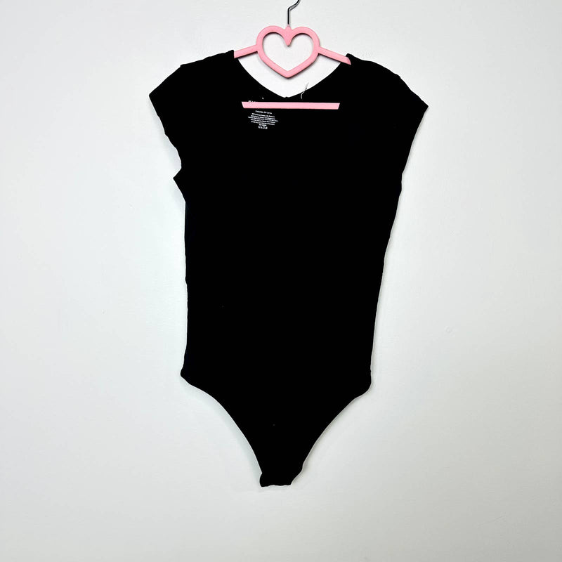 Everlane NWT The V-Neck Cap Sleeve Supima Cotton Ballet Bodysuit Black Sz Medium