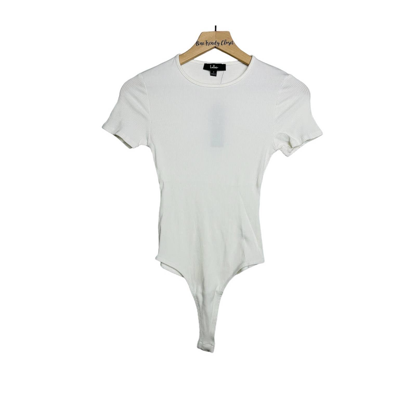 Lulus NWT Kinship Ribbed Knit Crew Neck Classic Thong Bodysuit Ivory