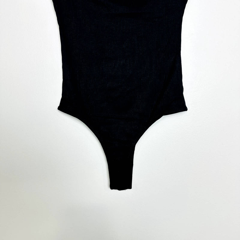 Lulus NWT Sandpiper Black Ribbed Off-the-Shoulder Bodysuit Short Sleeve