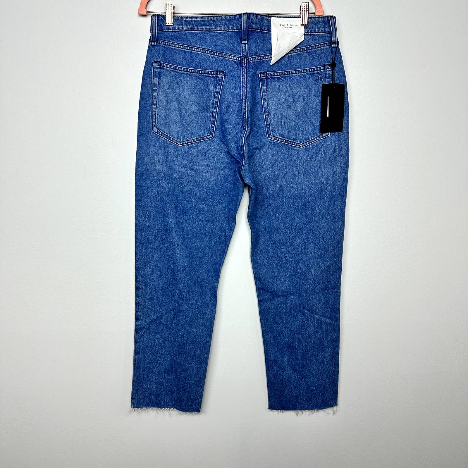 rag & bone NWT Nina High-Rise Raw Hem Ankle Cigarette Denim Jeans Poppy Size 32