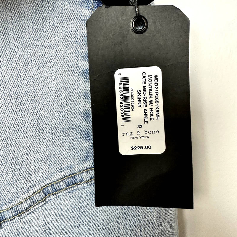 rag & bone NWT Cate Mid-Rise Ripped Raw Hem Ankle Skinny Jeans Montauk Size 32