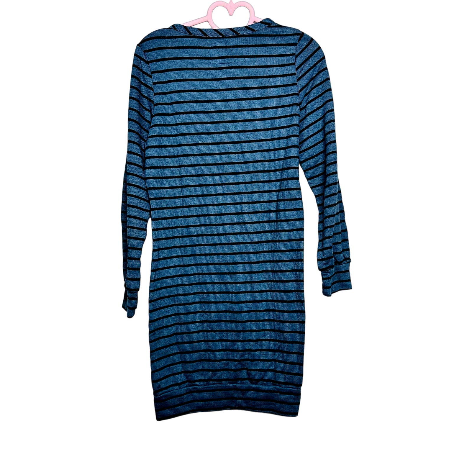 Chaser NWOT Stripes Long Sleeve Crew Neck Shift Sweater Dress Teal Size Small