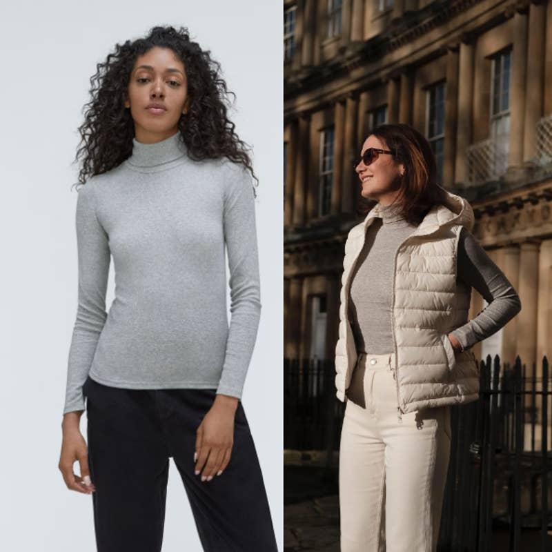 Everlane NWT The Supima Micro Rib Turtleneck Slim Fit Top Heathered Gray Small