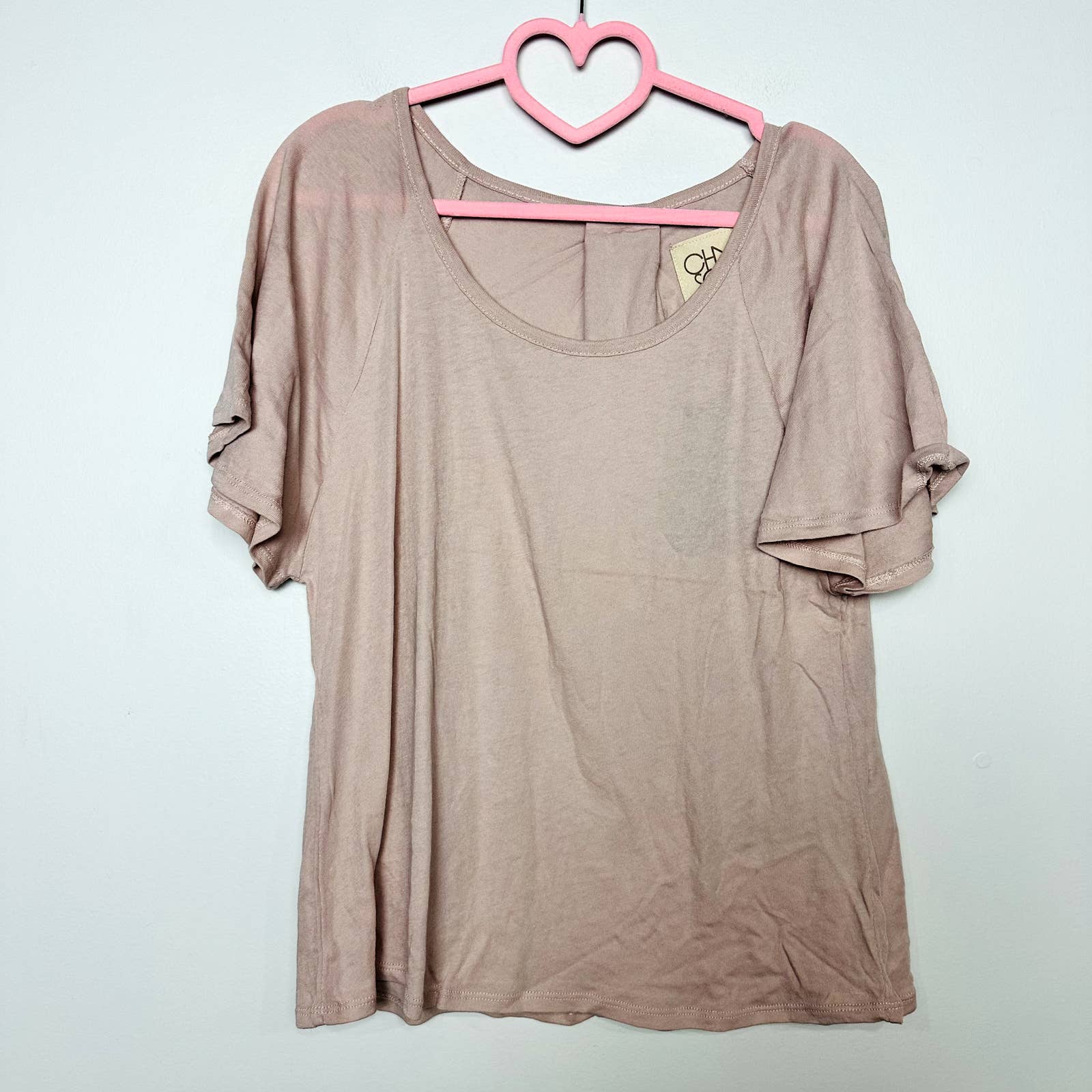 Chaser NWT Scoop Neck Flounce Sleeve Raglan Oversized Blouse Tan Size Small