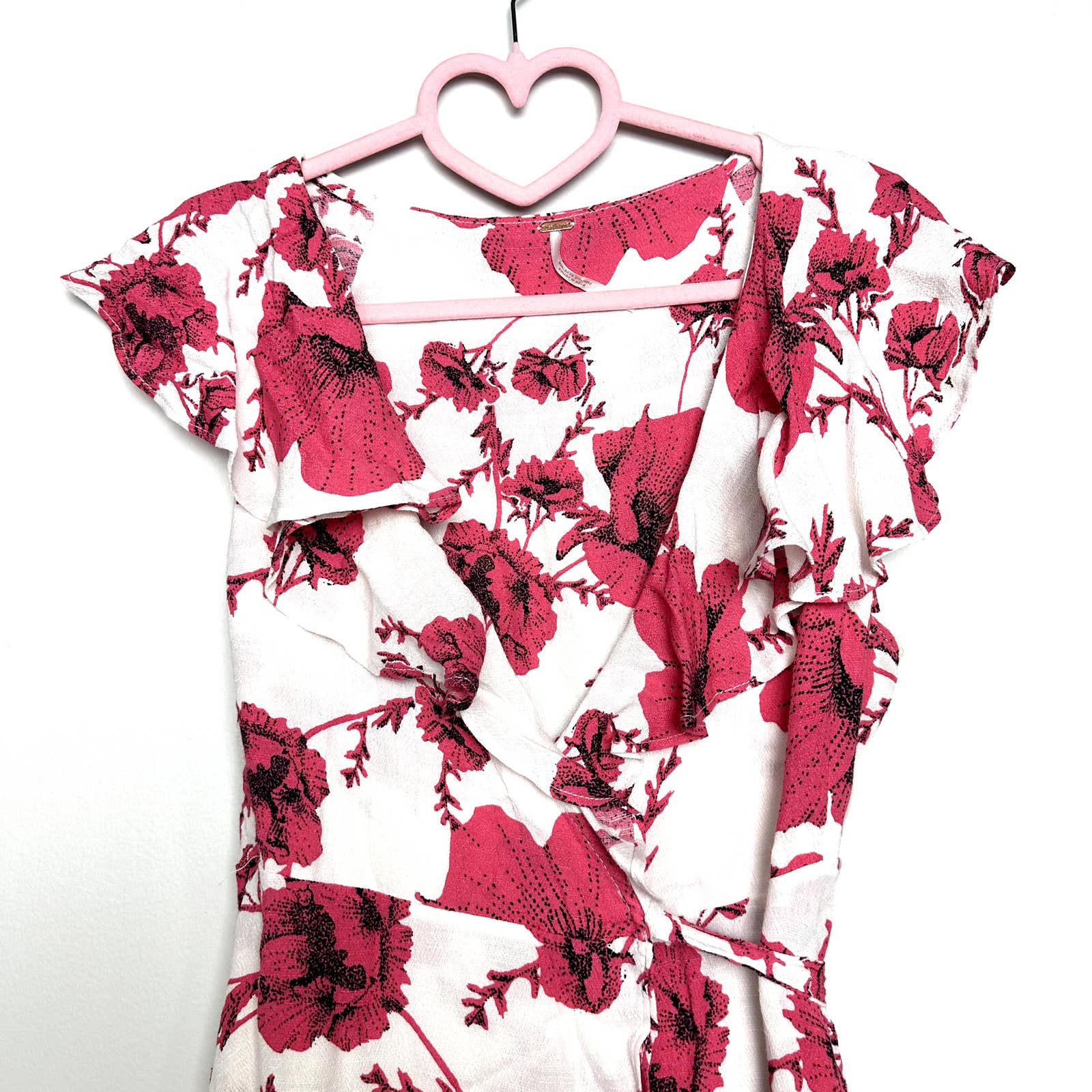 Free People French Quarter Floral Print Tiered Wrap Mini Dress Ivory Sz XS