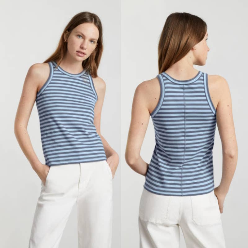 Everlane NWOT Organic Cotton Cutaway Striped Classic Tank Top Dark Blue Size XL