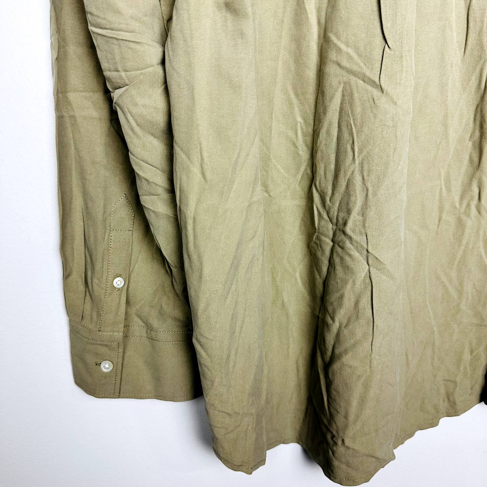 Everlane NWT The Washable Silk Relaxed Button Down Tunic Shirt Green Plus Sz 16