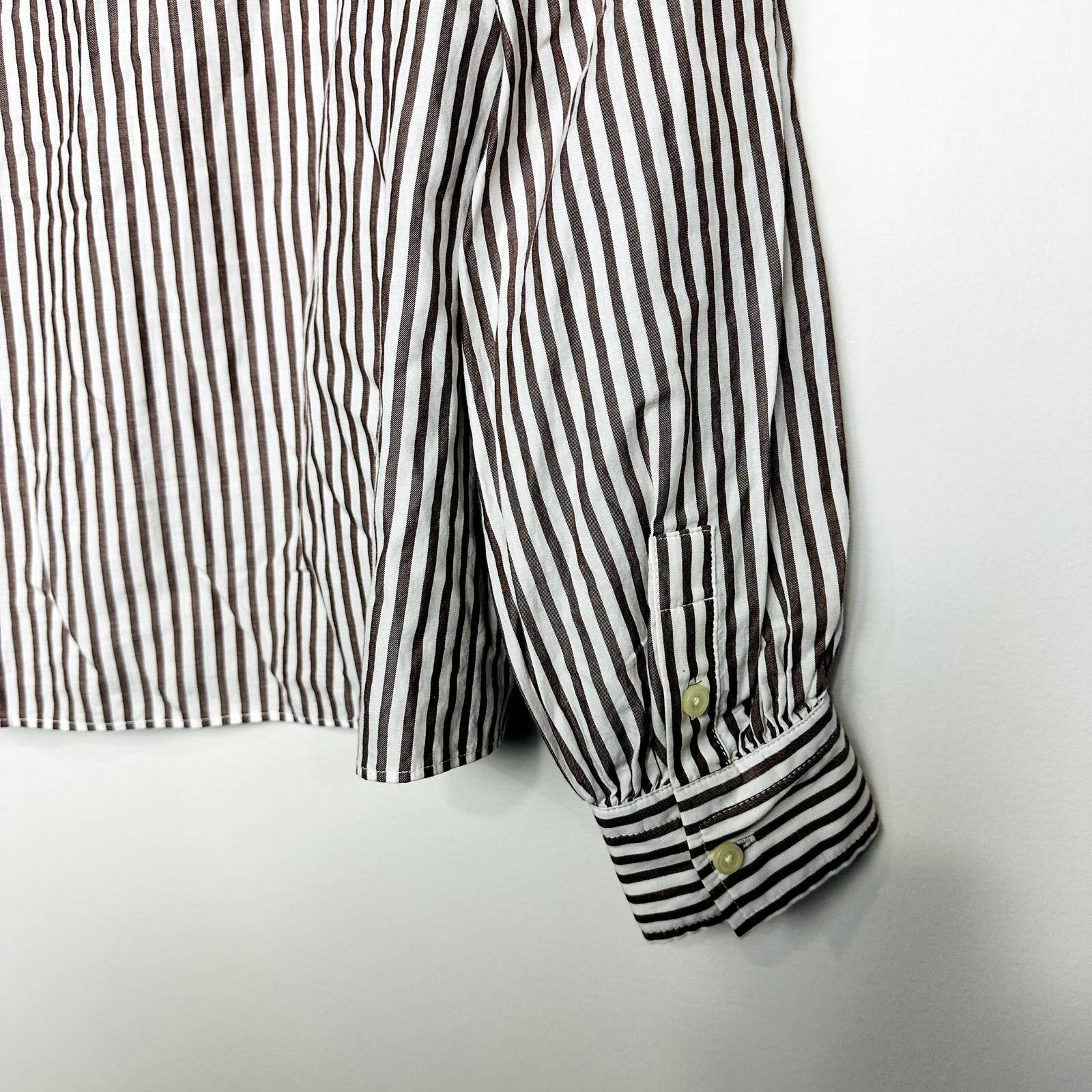 Everlane NWOT Wing Shoulder Mockneck Stripes Long Sleeve Top Pecan White Size 4